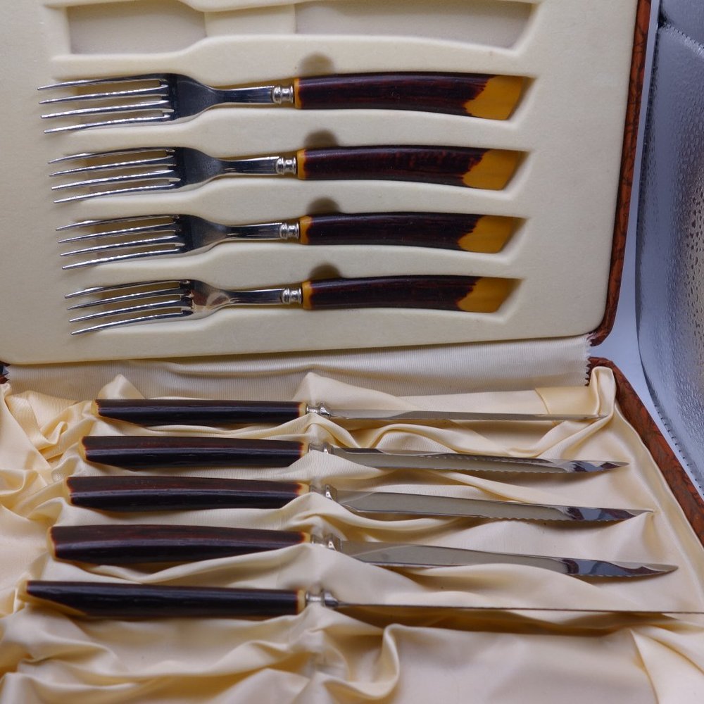 Vintage Glo-Hill Stainless Steel Made in Canada Fork and Knife Set with Box